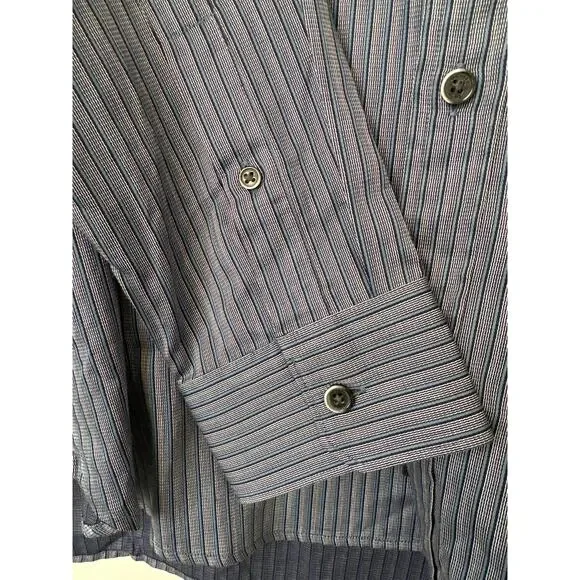 Michael Kors Striped Blue Button Down Shirt Classic Fit Cotton Men's Size Large - Picture 4 of 7